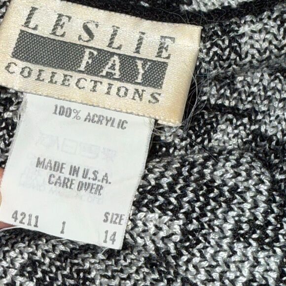 Vintage Leslie Fay Collections Women’s 14 Houndstooth Cardigan Black White Red T - Picture 15 of 15
